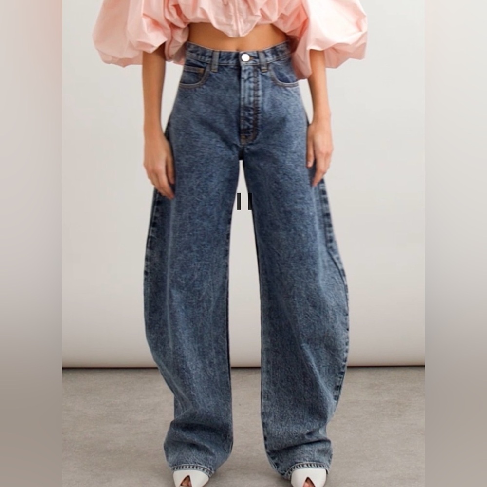 NWT ALAÏA Acid-wash high-rise barrel-leg jeans round pants snow denim size 38